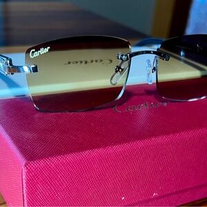 Cartier Silver and Brown Rimless Sunglasses